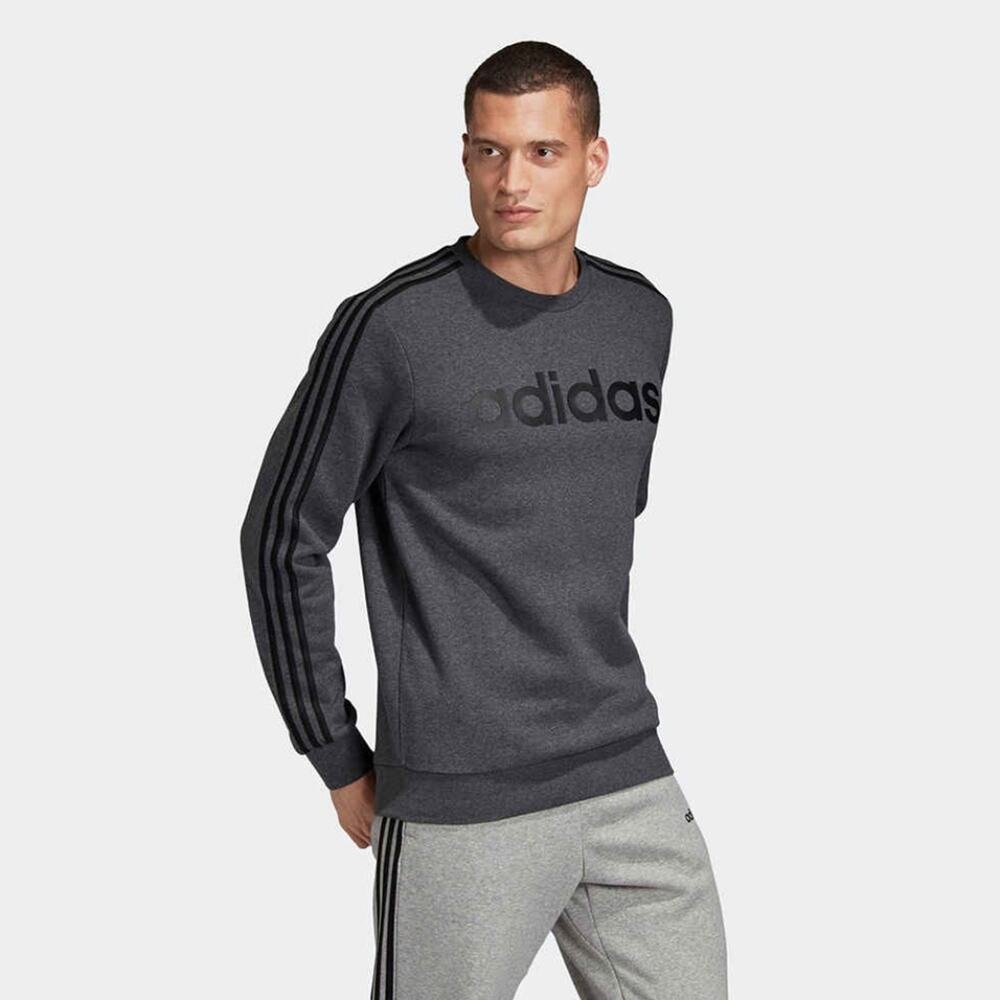 adidas Essentials Lifestyle 3-Stripes Fleece Crew Dark Grey Heather Size Large